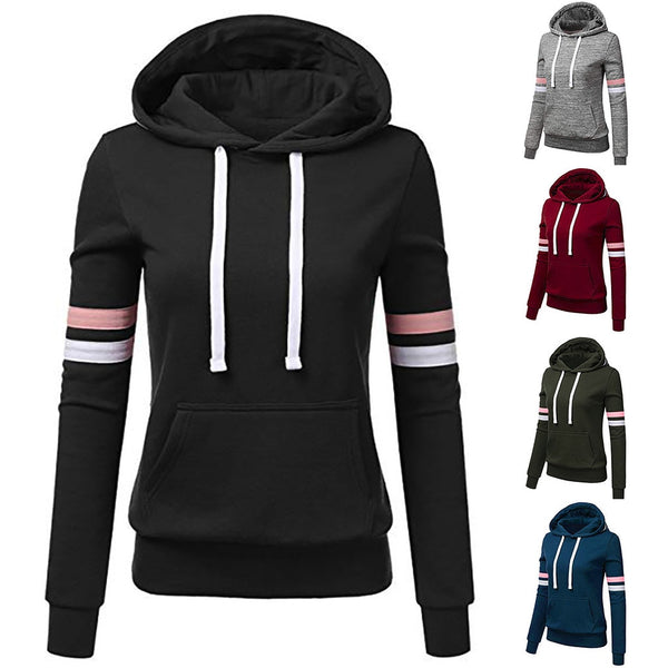 Woman hoodie Sweatshirts ladies women's hoodies Stripe Long Sleeve Blouse Pocket Pullover Tops Shirt